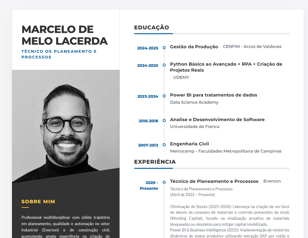 Site de portfólio/CV profissional auto-editável