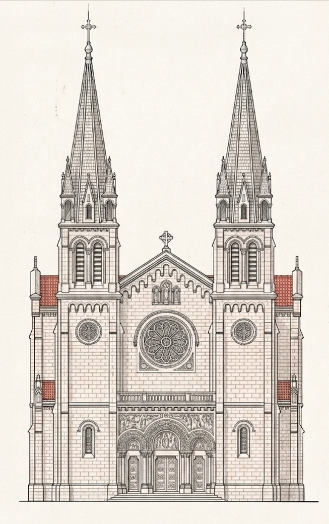 Modelo 3D da Basílica de Covadonga gerado com Inteligência Artificial para estudo de dimensões e desenho em escala
